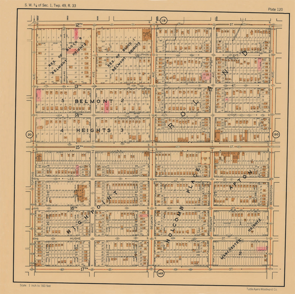 Kansas City 1925 Neighborhood Map - Plate #120 12th-17th Topping-Bennington