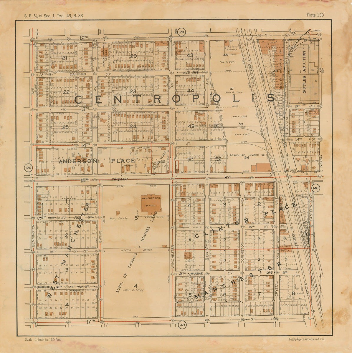 Kansas City 1925 Neighborhood Map - Plate #130 12th-17th Bennington-Crystal