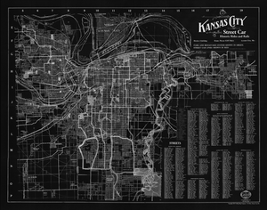 Kansas City Berry Map Company Reverse negative 1913 Street Car Map Anitique Vintage