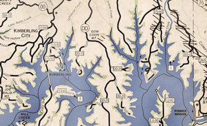 Table Rock Lake Map Vintage Old West Style