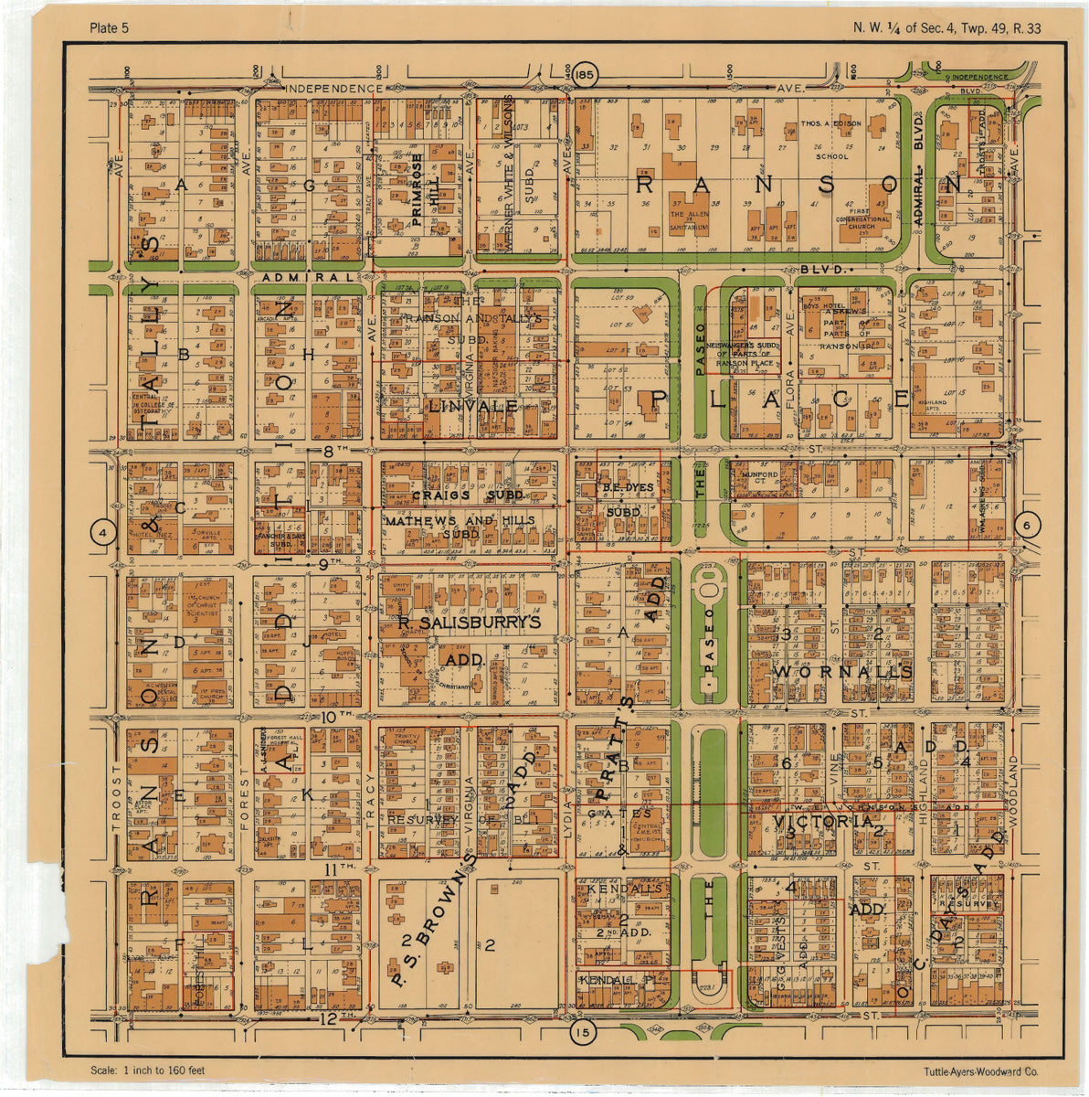 Kansas City 1925 Neighborhood Map - Plate #5 Independence-12th Troost-Woodland