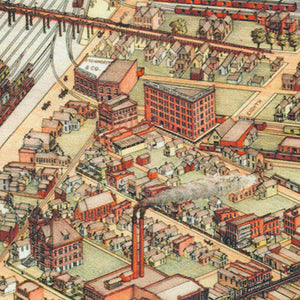 Kansas City Kansas West Bottoms Birds Eye Antique Map