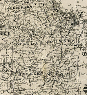 Kansas Rivers and Railroads Antique Map