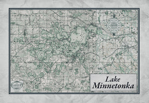 Lake Minnetonka Map Classic Gray with Green Water