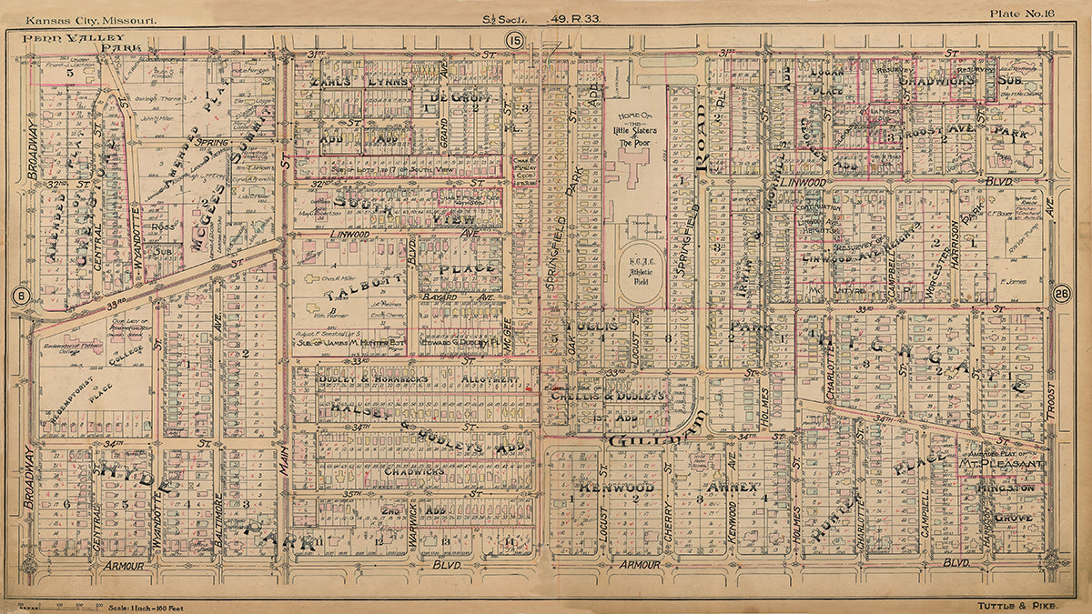 Kansas City Tuttle and Pike 1907 - Plate No. 16 31st-Armour, Broadway-Troost