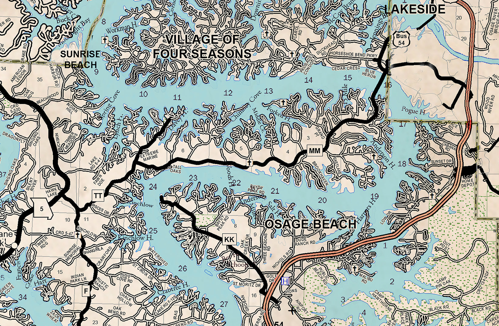 Lake of the Ozarks New and Old Combo Map Old West Style