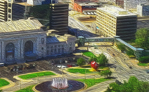 Kansas City Skyline Color Oil Painting Map